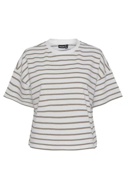 Camiseta felpa a rayas de cuello cerrado y manga corta
