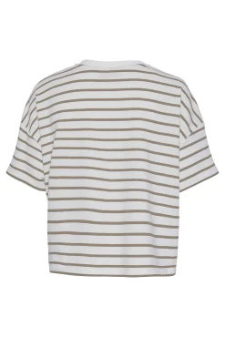 Camiseta felpa a rayas de cuello cerrado y manga corta