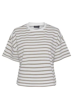 Camiseta felpa a rayas de cuello cerrado y manga corta