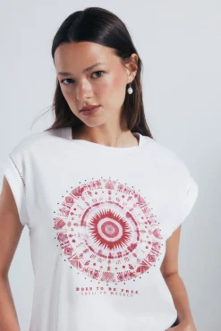 Camiseta gráfica étnica mangas lace