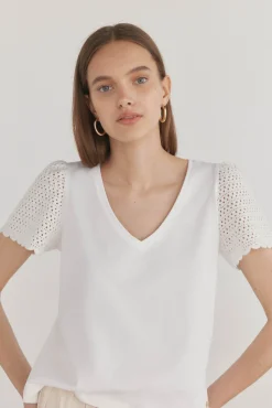 Camiseta lisa manga crochet