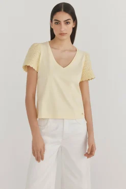 Camiseta lisa manga crochet