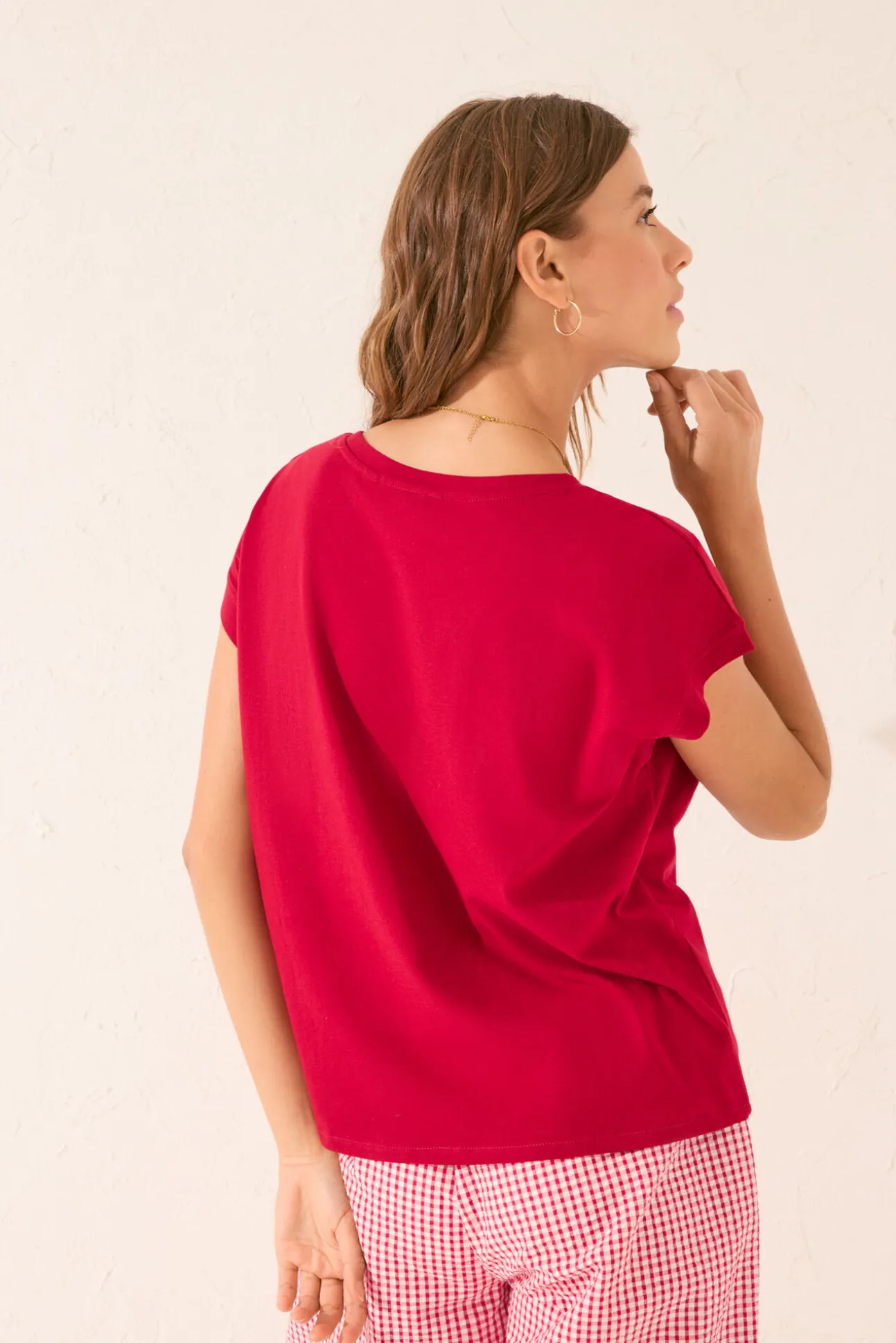 Camiseta manga corta 100% algodón rojo Snoopy