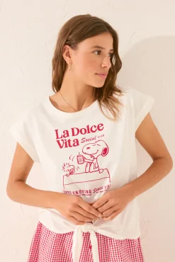Camiseta manga corta 100% algodón blanco Snoopy