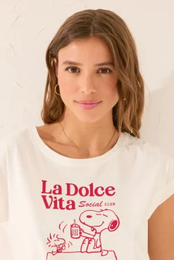 Camiseta manga corta 100% algodón blanco Snoopy