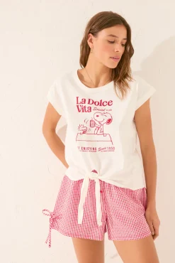 Camiseta manga corta 100% algodón blanco Snoopy
