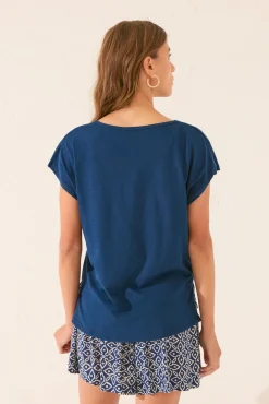 Camiseta manga corta brillo azul