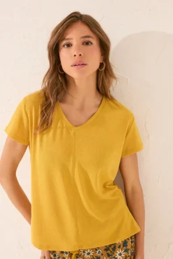 Camiseta manga corta canalé lurex dorado