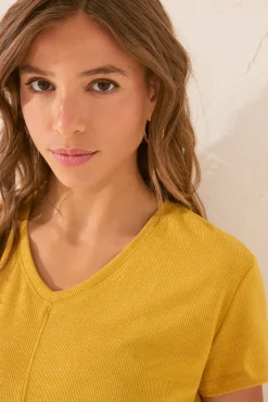 Camiseta manga corta canalé lurex dorado