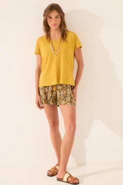 Camiseta manga corta canalé lurex dorado