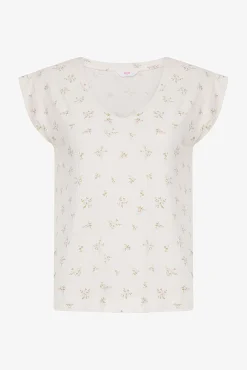 Camiseta manga corta de pijama marfil flores