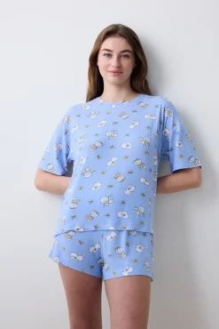 Camiseta manga corta de pijama azul estampada
