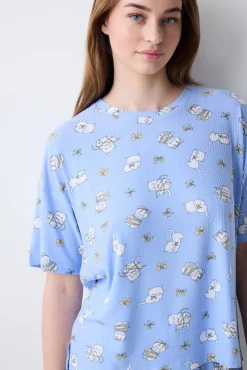 Camiseta manga corta de pijama azul estampada