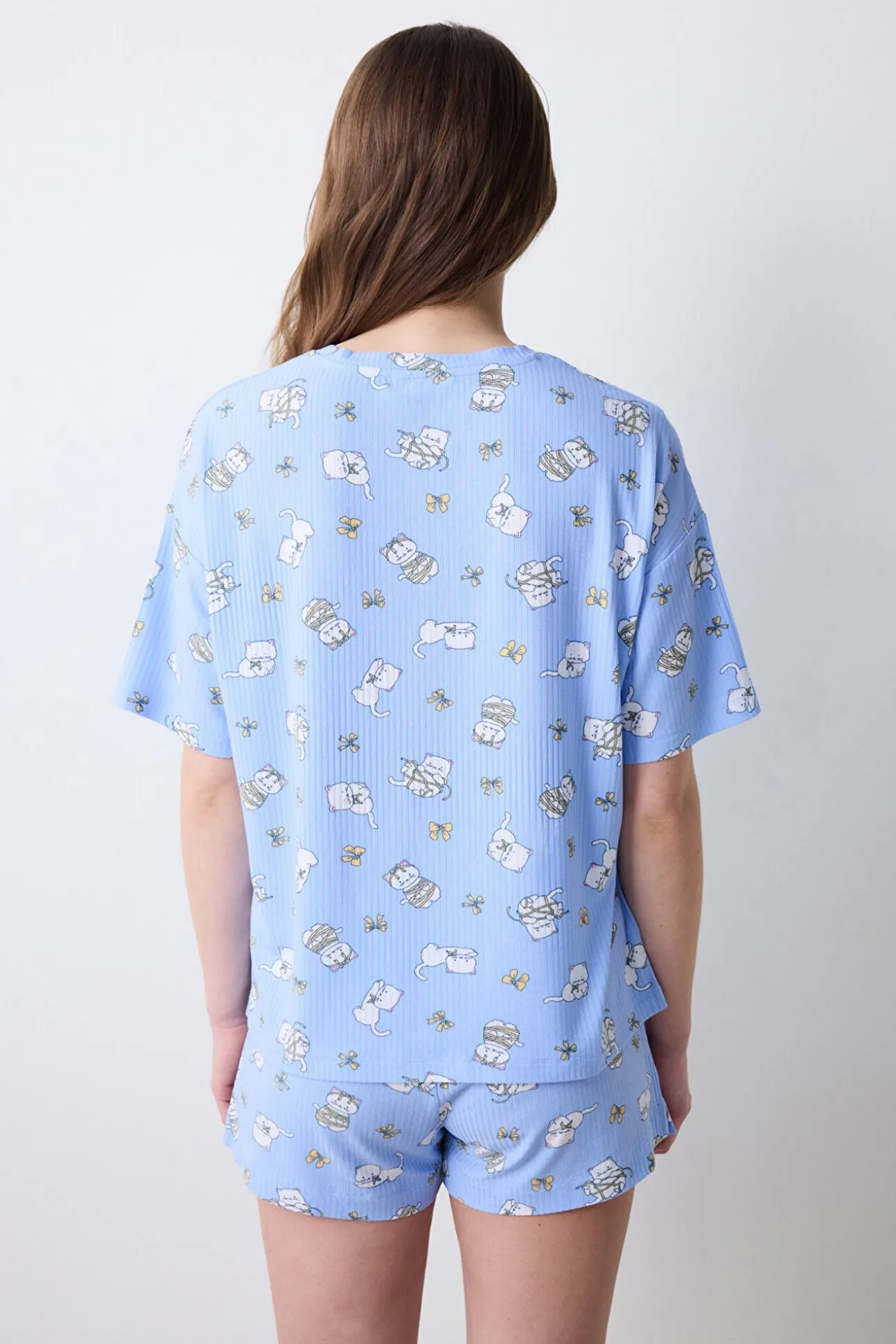 Camiseta manga corta de pijama azul estampada