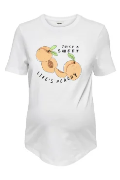 Camiseta manga corta premamá, 100% algodón y diseño frontal.