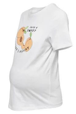 Camiseta manga corta premamá, 100% algodón y diseño frontal.
