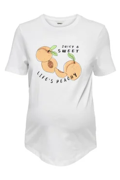Camiseta manga corta premamá, 100% algodón y diseño frontal.