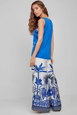 Camiseta pijama tirantes tejido satinado azul