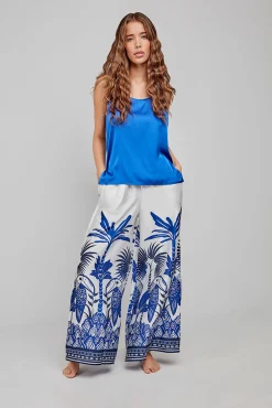 Camiseta pijama tirantes tejido satinado azul