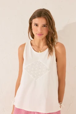 Camiseta tirantes 100% algodón blanco bordado