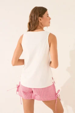 Camiseta tirantes 100% algodón blanco bordado