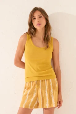 Camiseta tirantes canalé lurex dorado