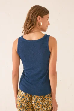 Camiseta tirantes canalé lurex azul