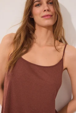 Camiseta tirantes canalé marrón