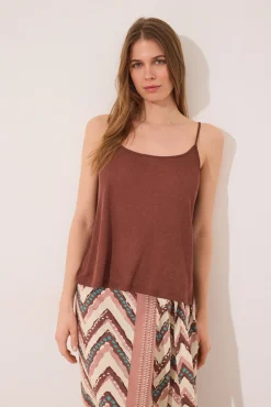 Camiseta tirantes canalé marrón