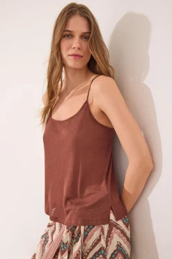 Camiseta tirantes canalé marrón