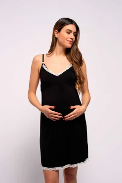 Camisón de lactancia con encaje contraste
