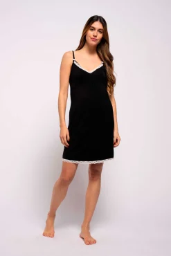 Camisón de lactancia con encaje contraste
