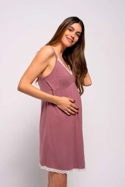 Camisón de lactancia con encaje contraste