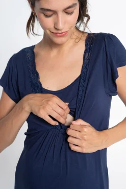 Camisón De Lactancia Manga Corta Con Encaje