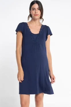 Camisón De Lactancia Manga Corta Con Encaje