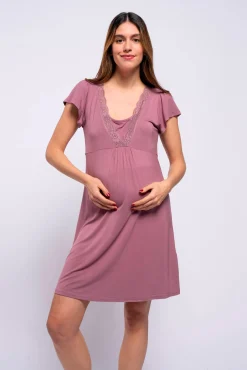 Camisón de lactancia manga corta con encaje