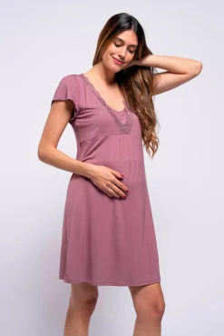 Camisón de lactancia manga corta con encaje