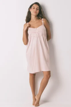 Camisón midi "maternity" algodón rosa