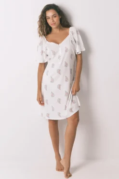 Camisón midi "maternity" algodón floral marfil