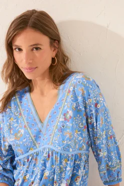 Camisola midi flores manga abullonada