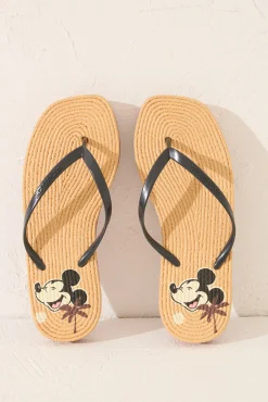 Chanclas plataforma efecto rafia Mickey Mouse