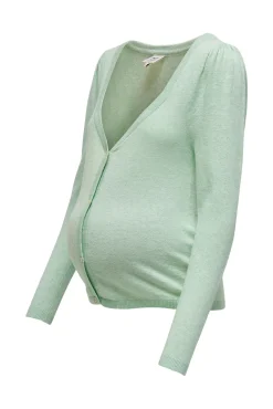 Chaqueta de punto premamá color verde claro.