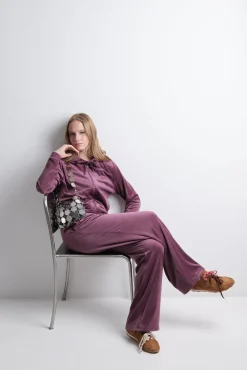 Chaqueta terciopelo cremallera vino