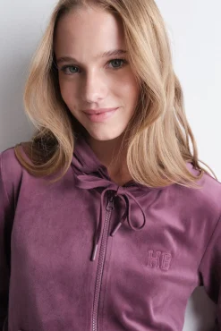 Chaqueta terciopelo cremallera vino
