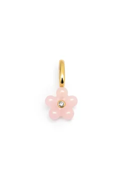Charm Flower Pink Plata Baño Oro