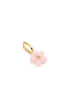 Charm Flower Pink Plata Baño Oro