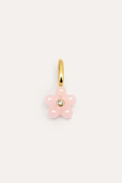 Charm Flower Pink Plata Baño Oro