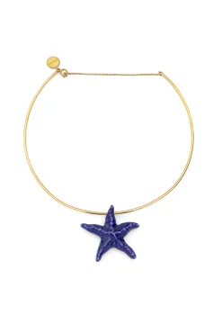 Choker Starfish Blue Acero Baño Oro