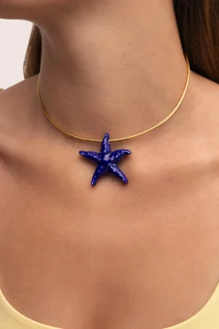 Choker Starfish Blue Acero Baño Oro