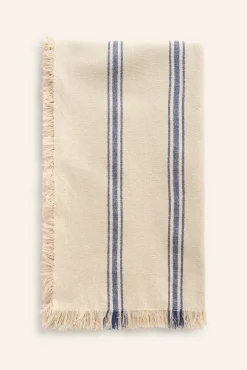 Colcha con raya tejida azul Bari